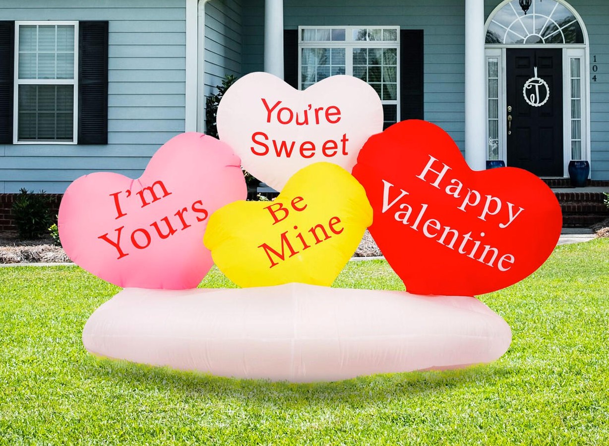 Setting up Inflatables in the Yard on Valentine’s Day
